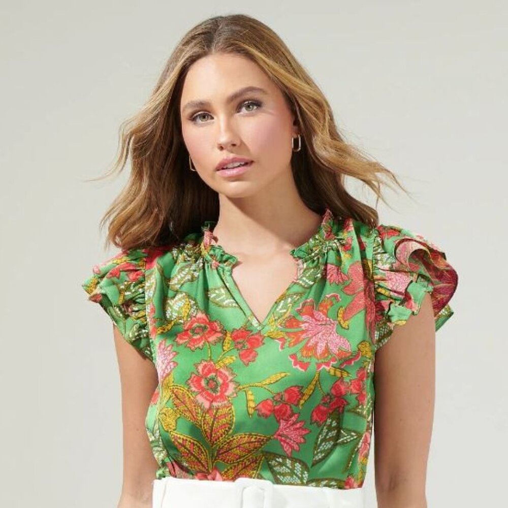 Sugarlips, Susy Paradise Bellissima Ruffle Sleeve Top, Size Small, NWOT